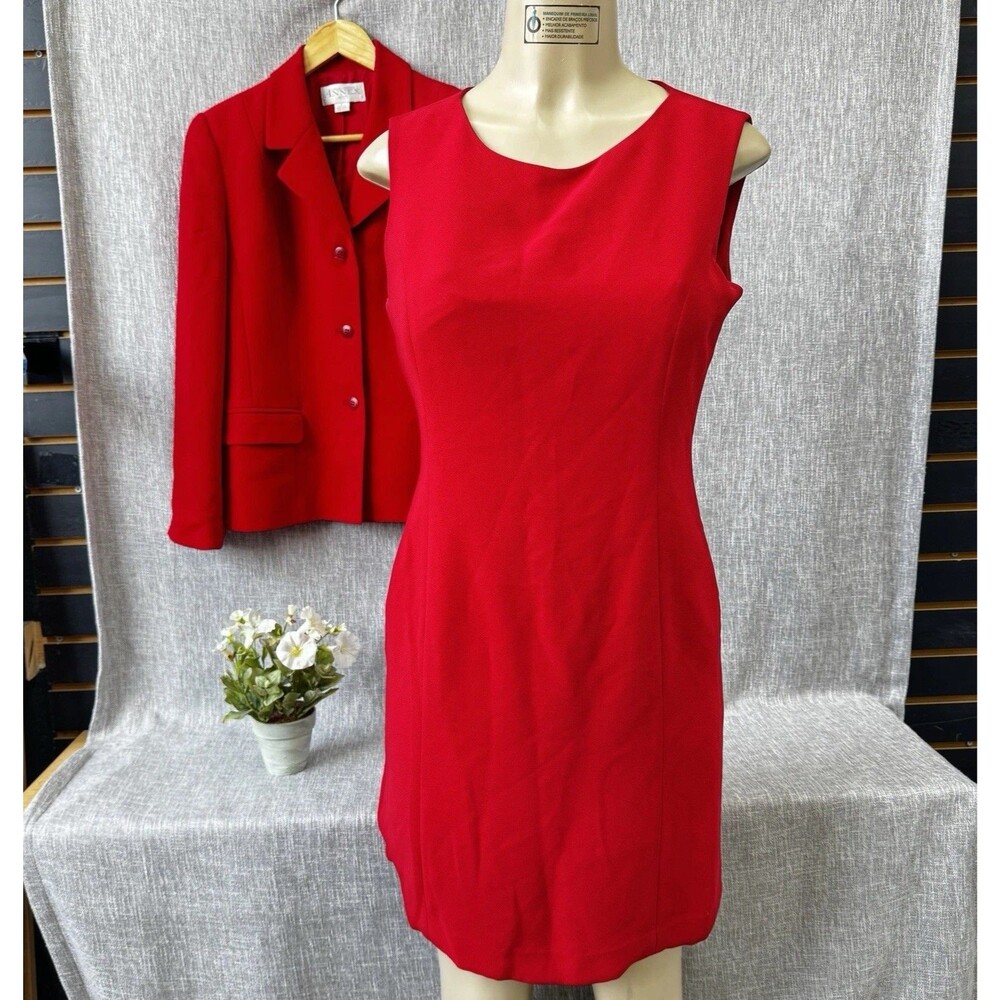Casual Corner Annex Blazer Jacket dress Suit Set Womens 8P Red Sheath Dress